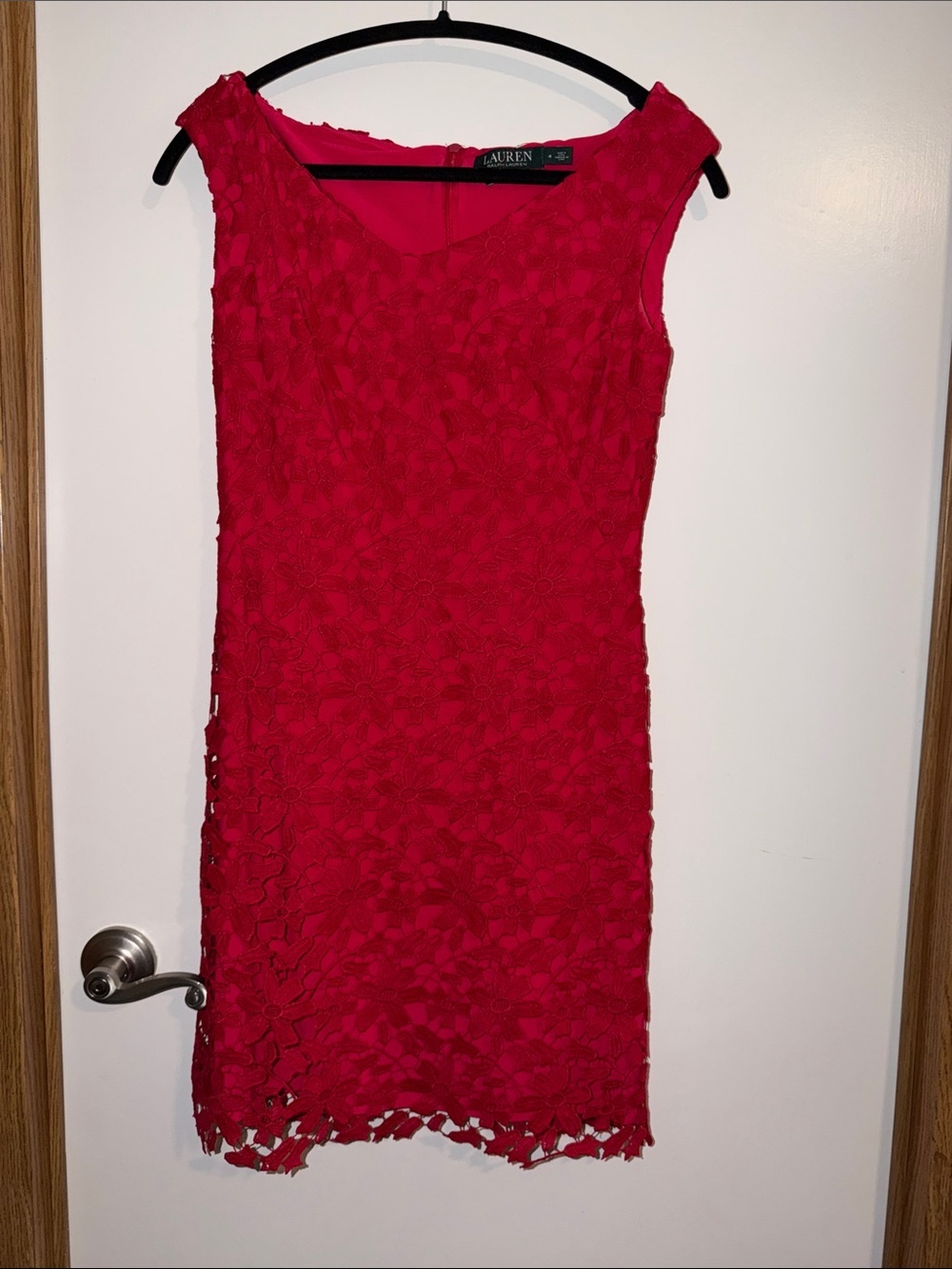 Lauren Ralph Lauren Vibrant Red Floral Lace Midi Dress